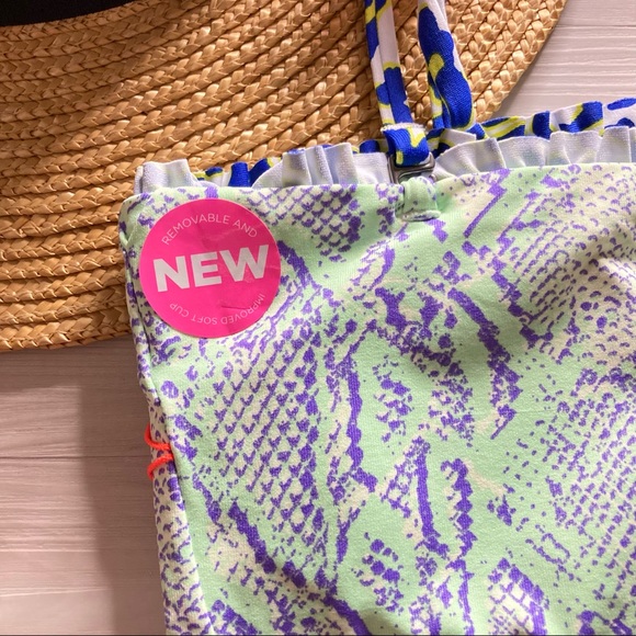 RARE Maaji 💙 4-Way Ruched Lace-Up Bandeau Top 👙💛🏖 - Picture 9 of 11